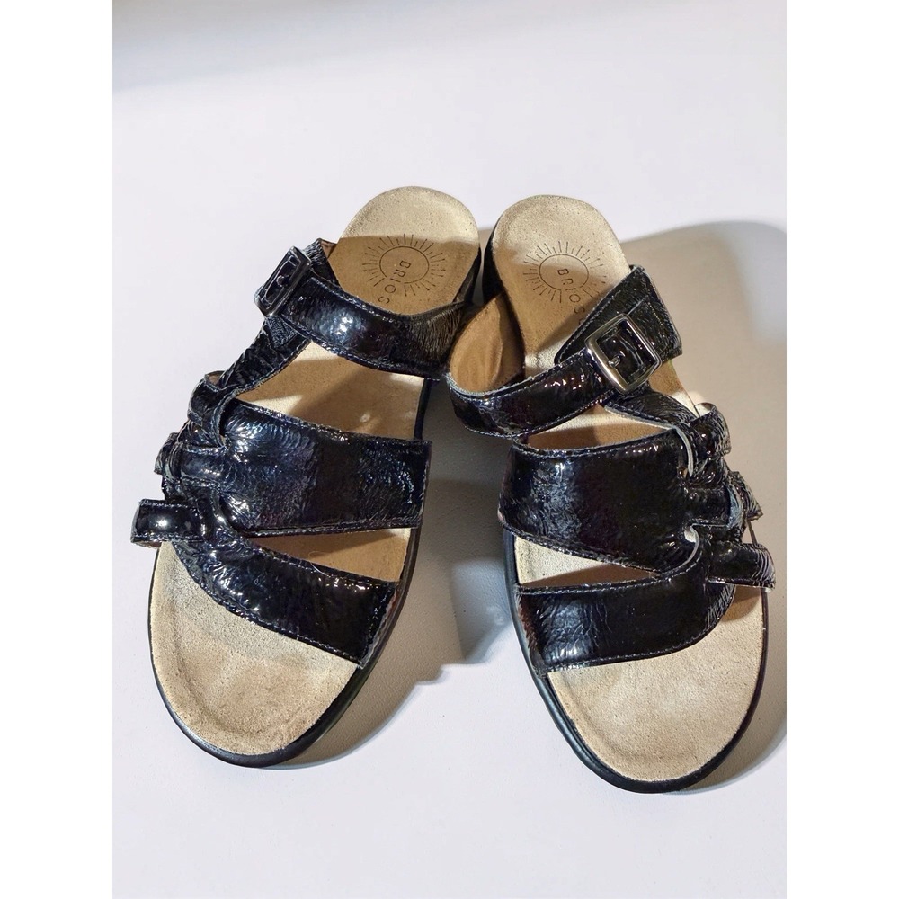 Brioso Size 8 Black Patent Leather Sandals Soft Footbed Adjustable Strap NEW